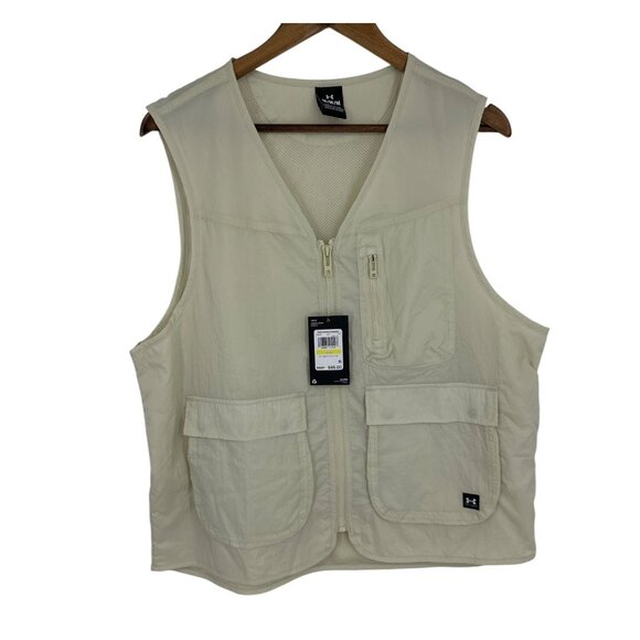 Under Armour Mens UA Legacy Crinkle Vest Beige M Loose Fit Lightweight - Picture 1 of 10